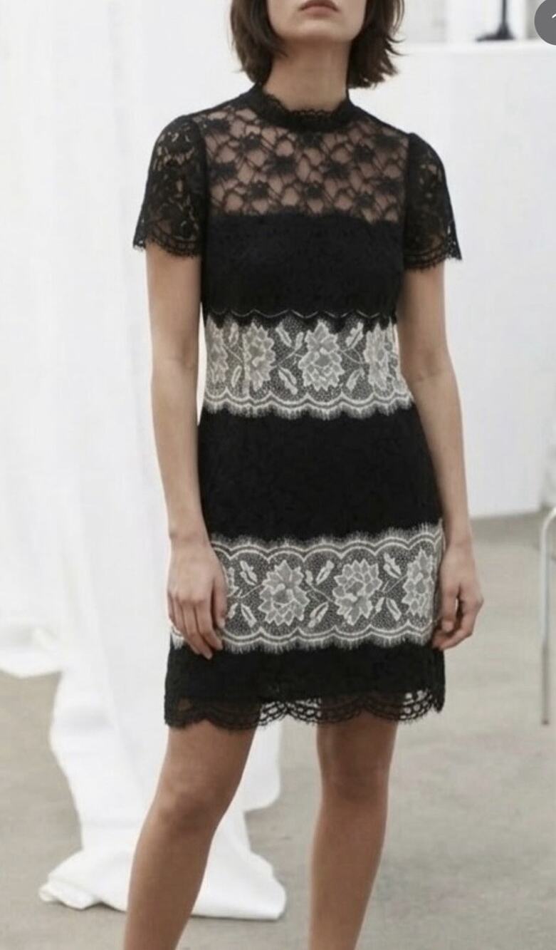 SANDRO Paris Three Tone Lace Mini Dress Black Navy White Size 1 Small